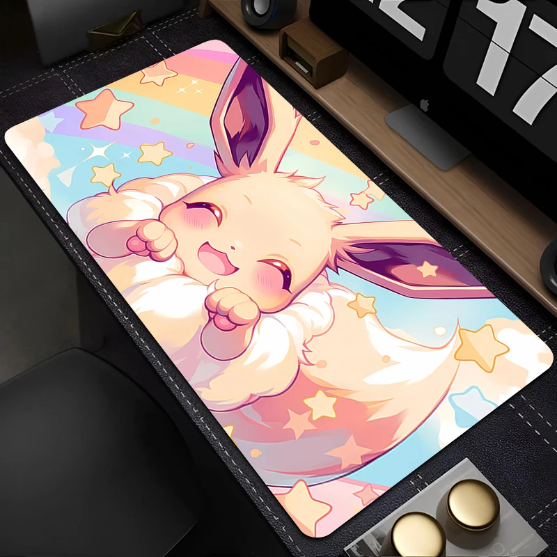 Mouse Pad Office PC Japan Anime E-eevee Kawaii Mousepad Laptop Pink Sylveon P-pokemonS Keyboard Rug Gamer Desk Mat For Girl Gift