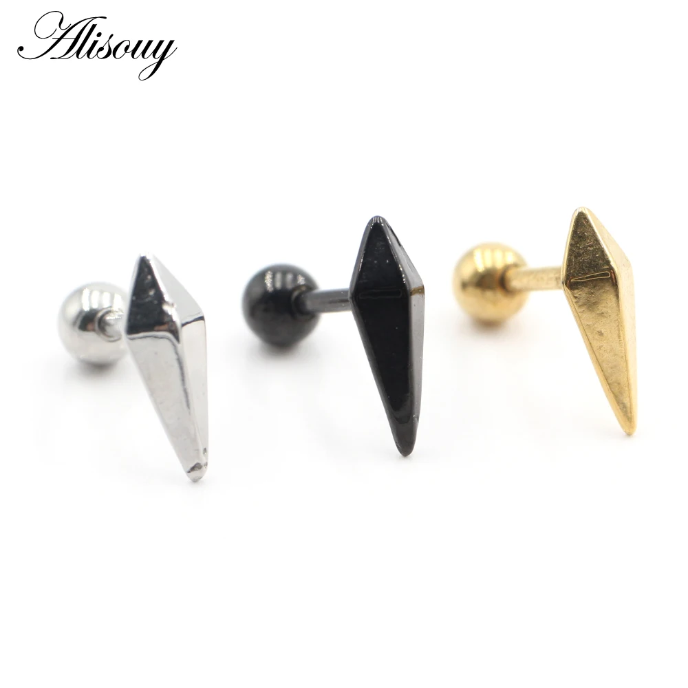Alisouy 2pcs Surgical Steel Leaf Moon Snake Star Heart Ear Stud Earrings Cartilage Helix Lobe Conch Men Women Piercing Jewlelry
