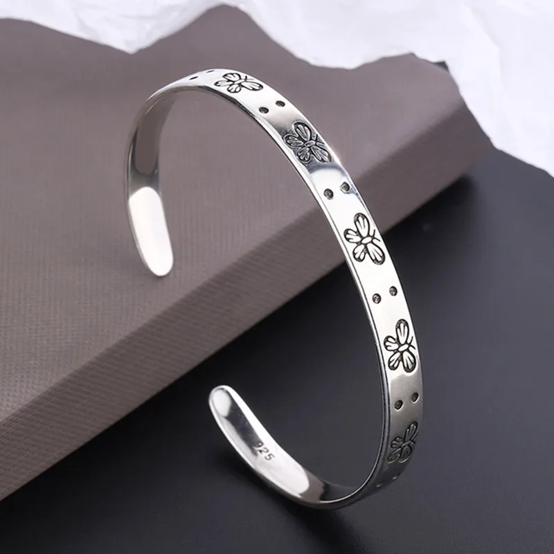 New Fashion Butterfly Bracelets 925 Sterling Silver Jewelry Creative Personality Retro Exquisite Opening Bangles TYB113