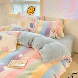 Winter Flannel Duvet Cover Fashion Dual-color Soft Warm Quilt Cover Cozy Thick Comforter Cover for Adults Children Queen King