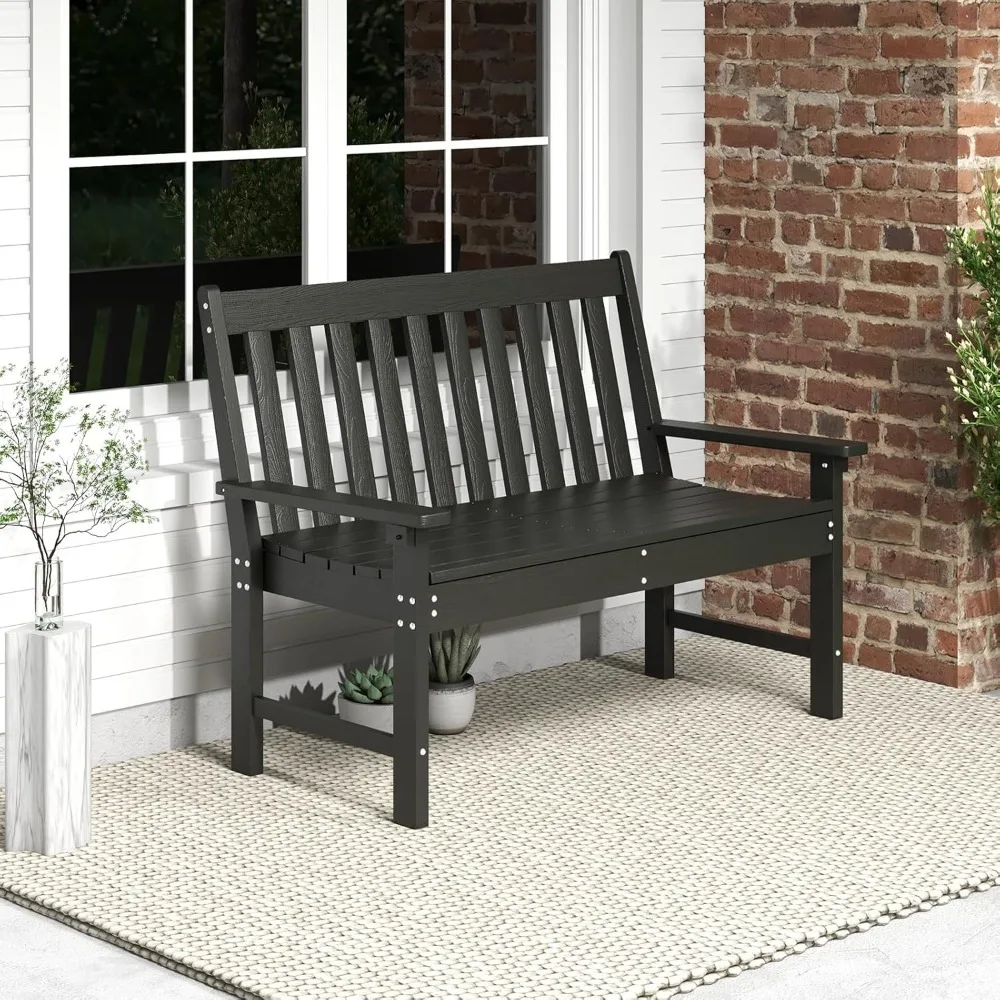 

2-Person Outdoor Garden Park Bench, All-Weather HDPE Patio Loveseat Chair with Cozy Backrest, Ergonomic Loveseat Bench