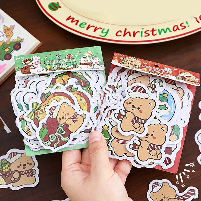 50Sheets Cartoon Cute Christmas Decoration Stickers Aesthetic Stationery Diary Decoration Stickers School Supplies Gifts