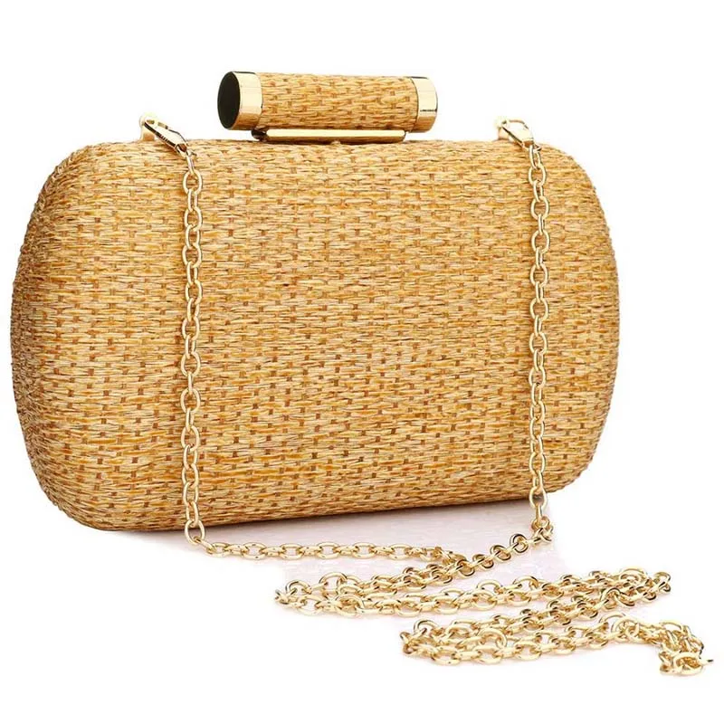 YYW Straw Clutch Purse for Women Wedding Hand-Woved Evening Straw Handbag Party Wedding Summer Beach Wicker Shoulder Chain Bag