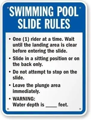 New Metal Sign Aluminum Sign Swimming Pool Slide Rules Sign Metal Sign Plaque Poster 8X12 Inch