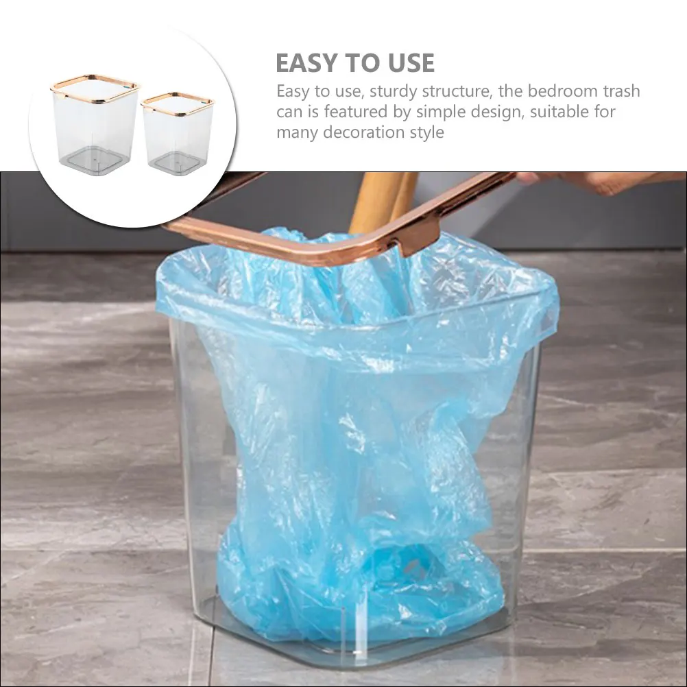 

2pcs Creative PET Transparent Trash Can Bin for Office Home Bathroom Car Hotel Large Opening Sturdy Simple Design Clear