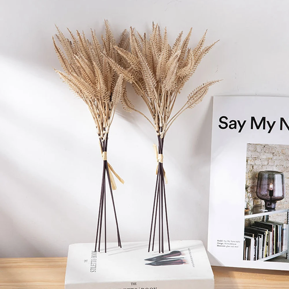 6PCS Natural Dried Pampas Grass Plants Fake Dry Wheat Decor Fake Flower Artificial Plants for Home Wedding Decor Craft DIY Decor