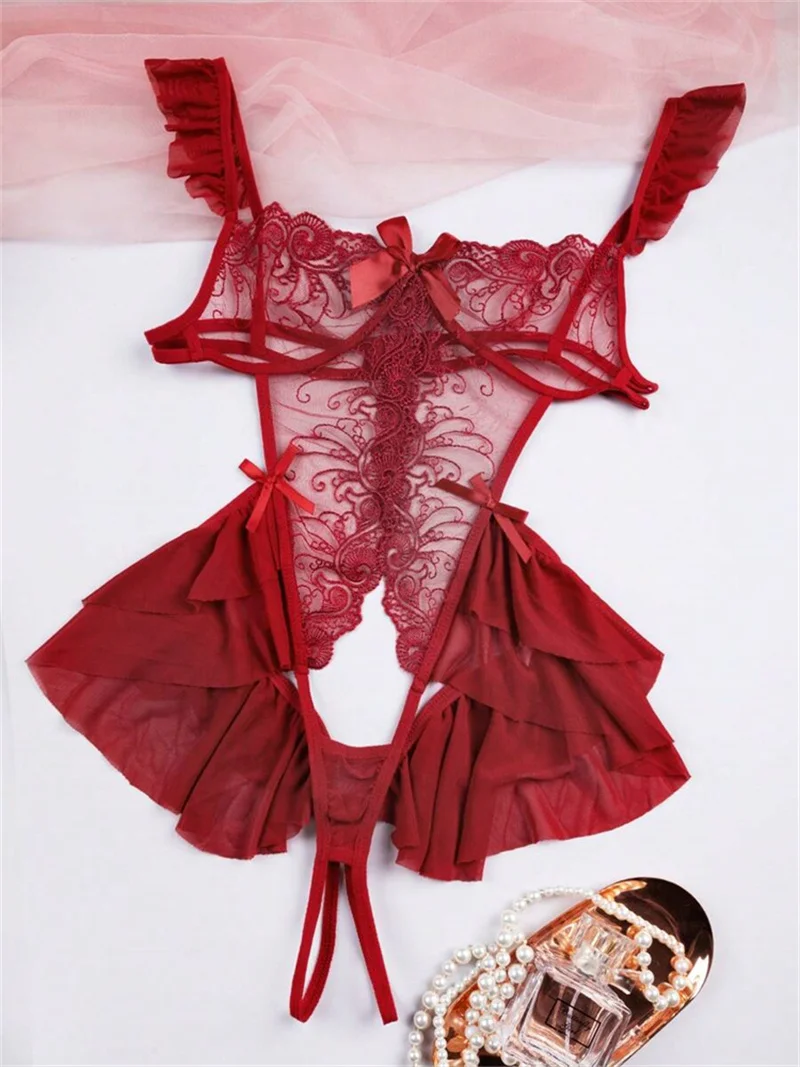 Plus Size S M L XL 2XL 3XL Sexy Lingerie Women Adult Teddy Babydolls Sex Clothes Bodysuit Exotic Pajamas Straps Deep V Open Bra image 4