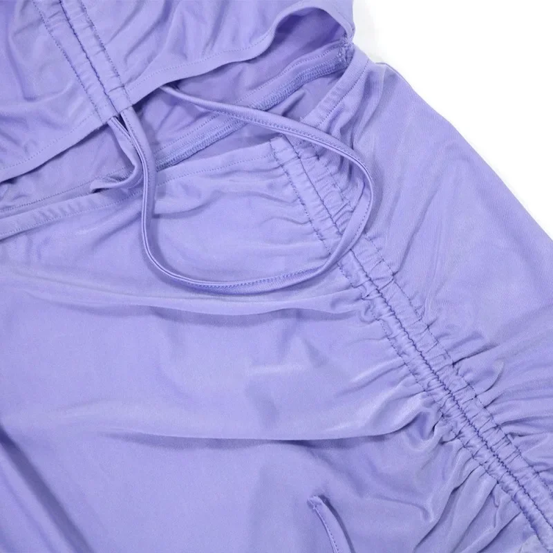 GUWU femmes à manches courtes sans bretelles découpe taille empilée froncé sans volants longue robe Maxi 2025 robes de fête d'anniversaire robes