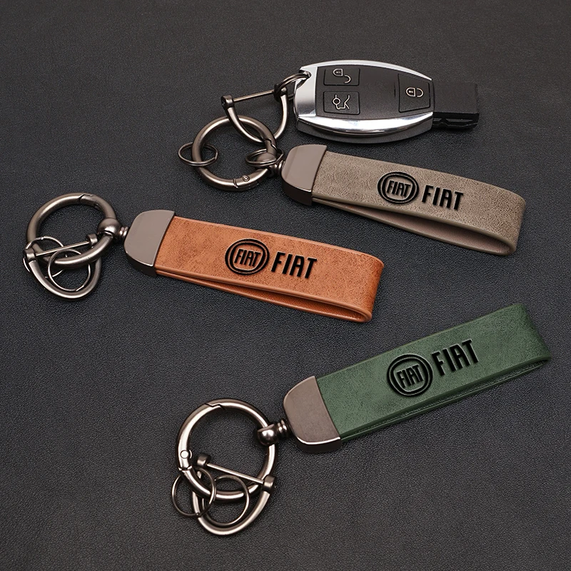 Chaveiro de Couro com Emblema Automotivo para Fiat 500 Abarth Punto Panda Doblo Stilo Bravo Freemont Ducato Pondo - Adorno para Chaves ﻿