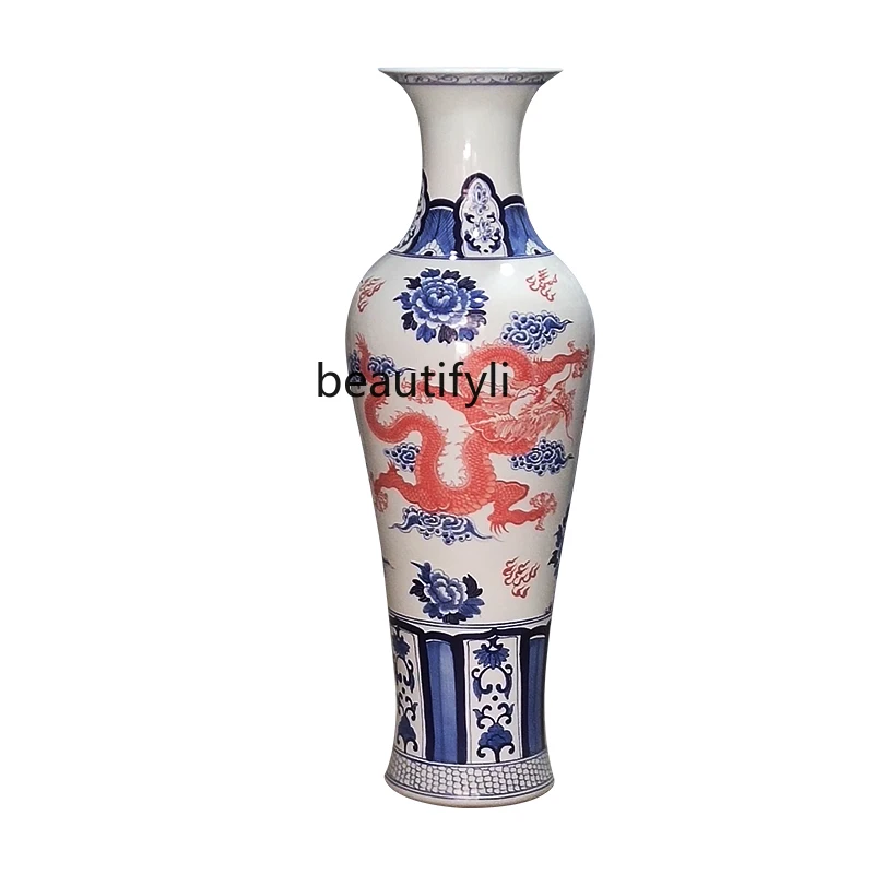 Ceramic Floor Vase Jingdezhen Hand-Painted Flower Arrangement Chinese Hotel Living Room Decoration Opening Gift