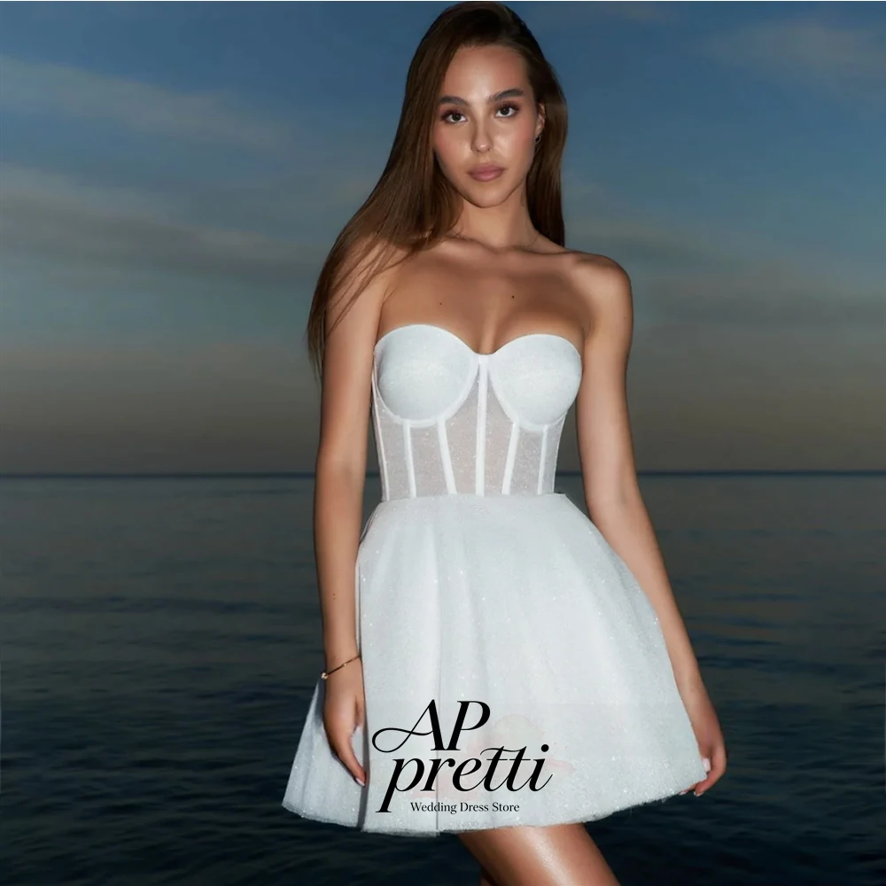AP pretti Lovely Tulle Wedding Dress Sweetheart Customized Sleeveless A-line Mini-Length Bridal Gown Vestidos Novias Boda