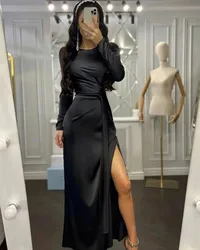 Party Evening Dresses for Women Lace Up Tight Waist Round Collar Solid Colour Vestidos Temperament Slim Fit Split Long Dress
