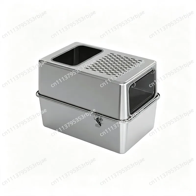 Fully Enclosed Stainless Steel Cat Litter Box Extra Large Anti Splash Cat Toilet Deodorizing Design Easy Clean Pet Litter Box