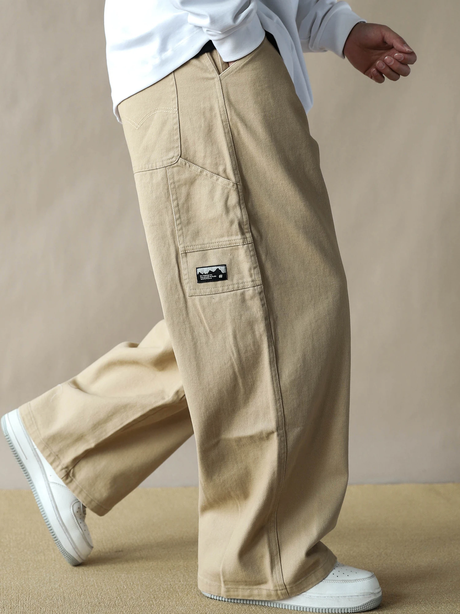

Мужские брюки свободного кроя с прямыми штанинами, повседневные хлопковые брюки с большими карманами, простая рабочая одежда, цвет хаки, новинка 2026 года