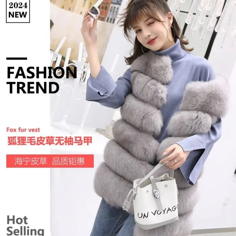 Natural Fox Fur Vest 100% True Fox Fur Vest Autumn and Winter Warm Jackets Women's Long Plush Natural Raccoon Fur Fox Long Shirt