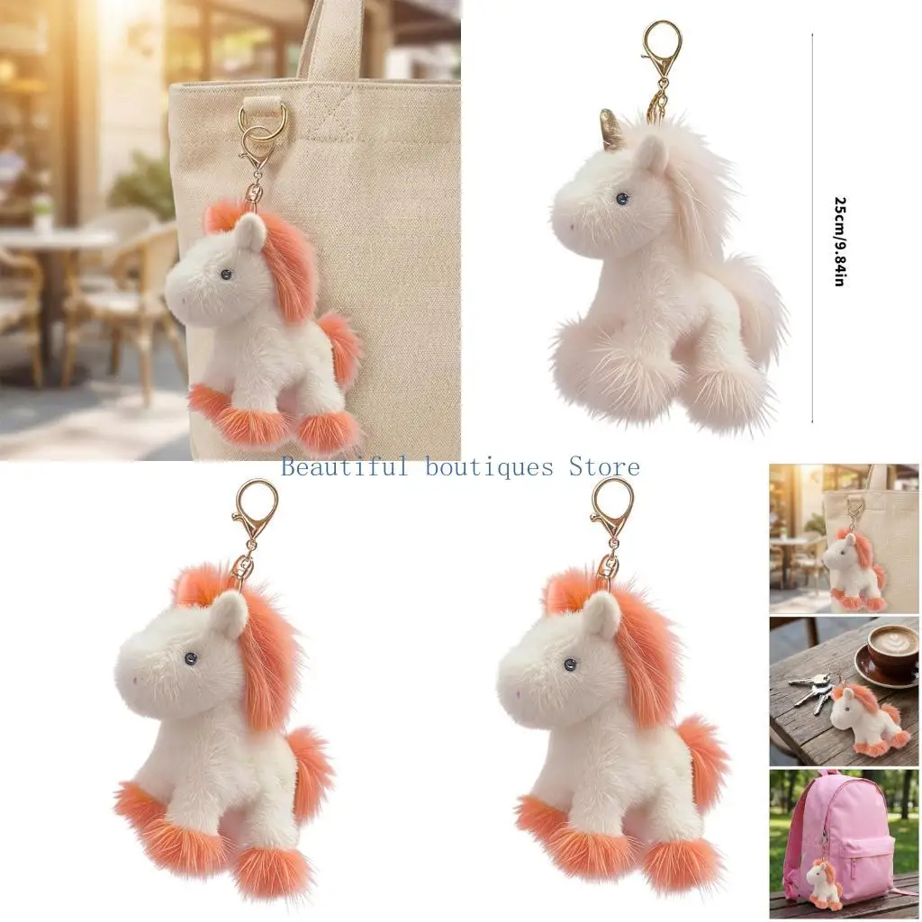 U4LF Cartoon Horse Plushie Keychain Soft And Pendant Perfect For Bags And Keys