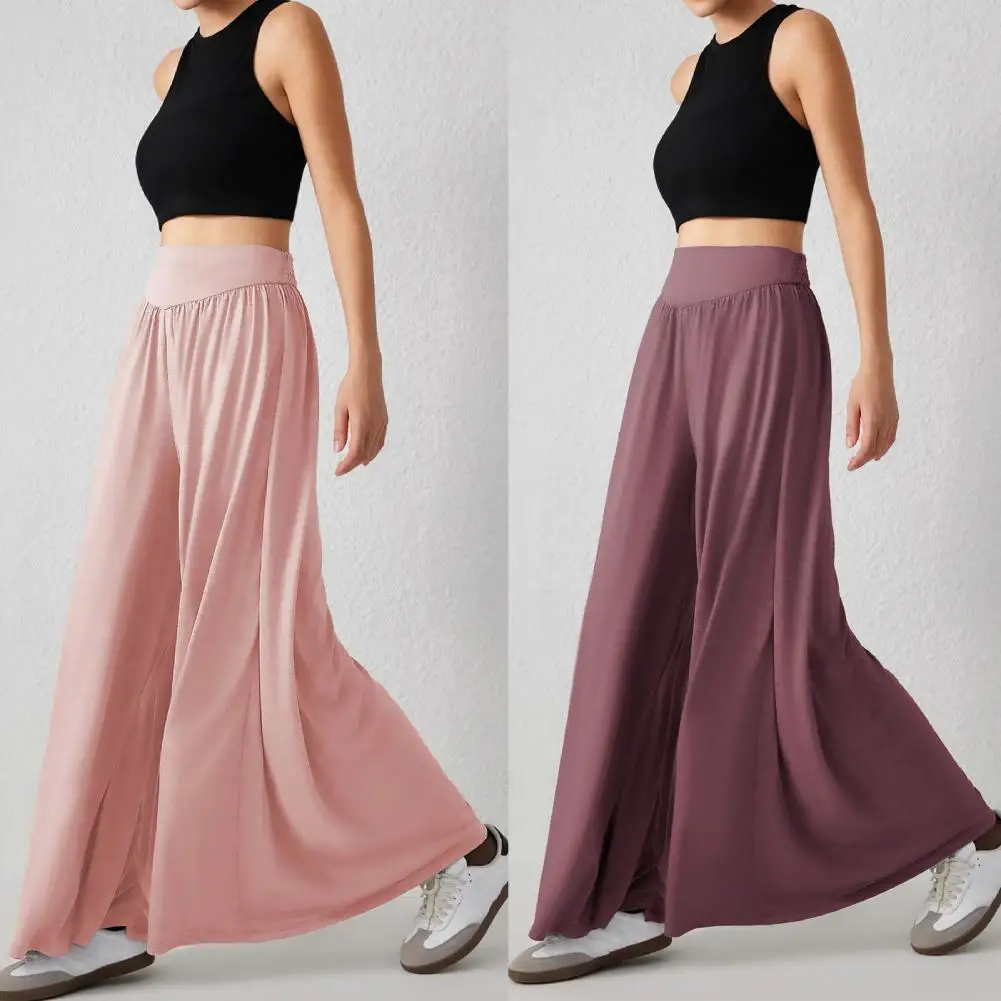 Women High-waisted Wide-leg Pants Stylish Wide Leg Dance Trousers for Women Elastic High Waist Solid Color Pants Comfortable