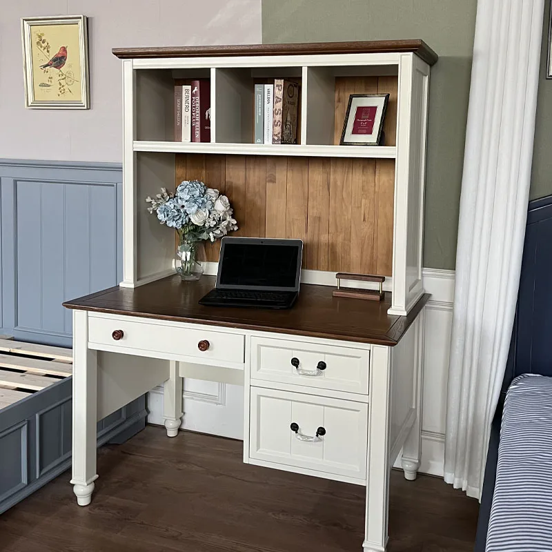 American home children's study bedroom solid wood desk bookshelf combination modern simple Mediterranean style bookcase