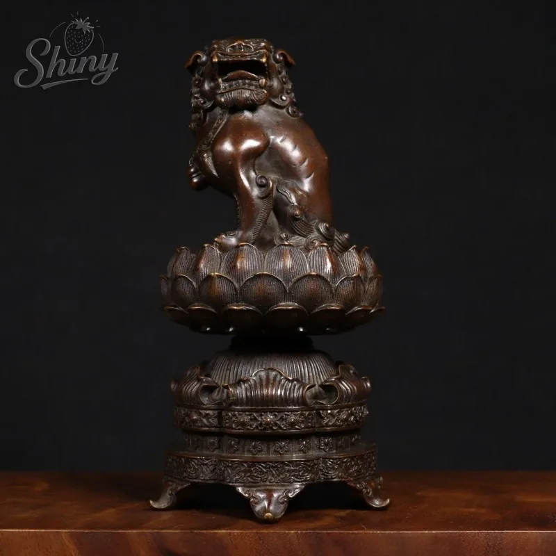 Vintage Lotus Lion Incense Burner Buddhist Offering House Protection Chinese Feng Shui Decorative Item