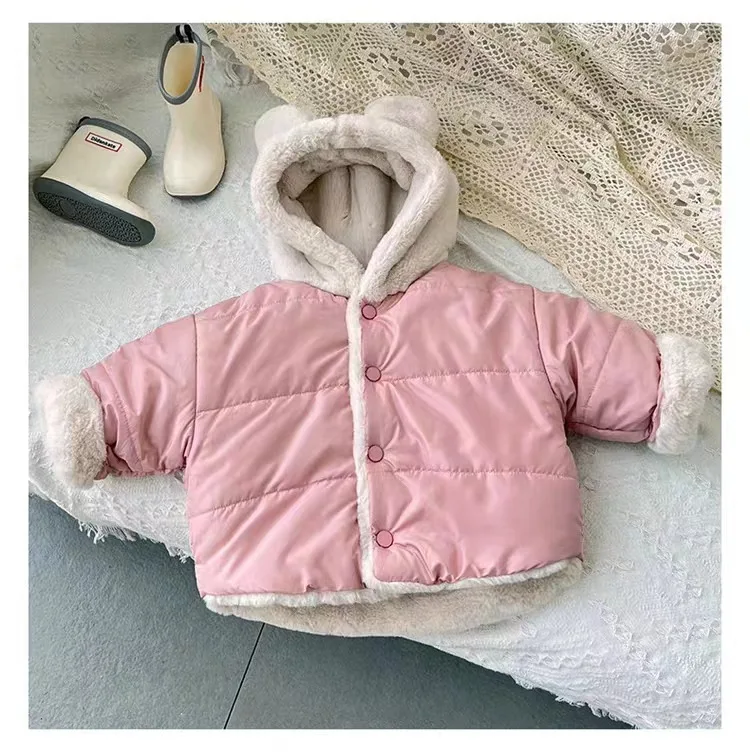 Children Clothing Girls Baby Fleece Warm and Comfortable Coat 2024 Winter New Male Baby Korean Style Hooded Thick Cotton Coat