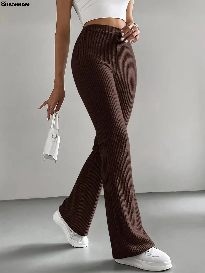 Damen-Schlaghose, gerippter Strick, hohe Taille, lässige Lounge-Hose, Y2K, täglich, Straße, Datum, Reisen, Yoga, Fitnessstudio, Workout, Fitnesshose