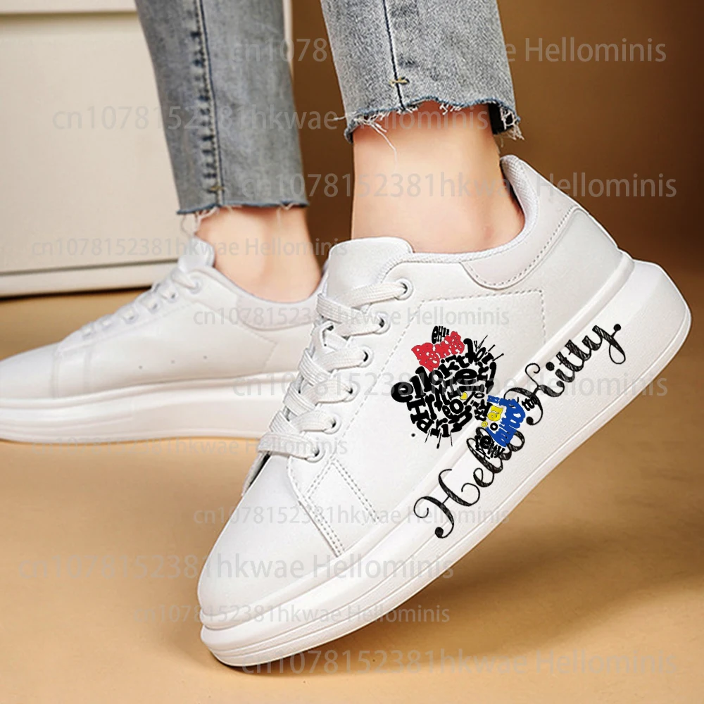 Hello kitty cute Sneakers donna scarpe casual piattaforma maschile kateboarding Fashion Girls scarpe Casual flats 3D graffiti pink