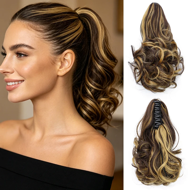 

Synthetic Short Curly Claw Clip in Ponytail Hair Extension Soft Fake Hairpiece for Women Daily Use