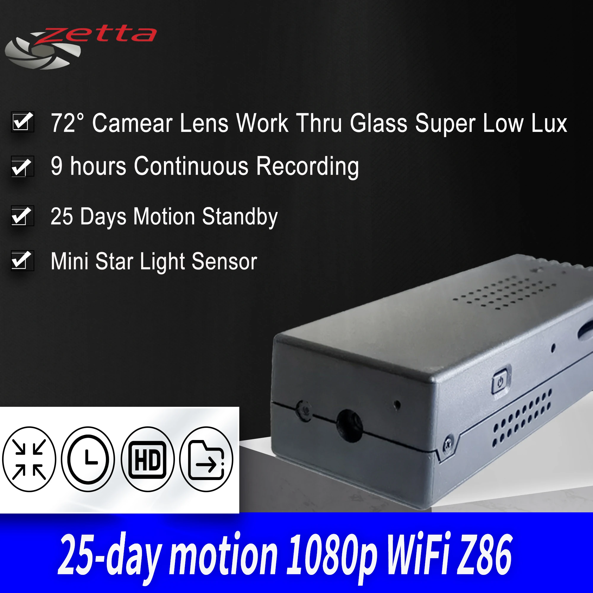 

9H Battery FHD Video Recorder Super Low Lux Mini Dvr Camera CCTV X-Box Wifi IPCam Wireless Standby Motion Detection ZettaZ86Pro