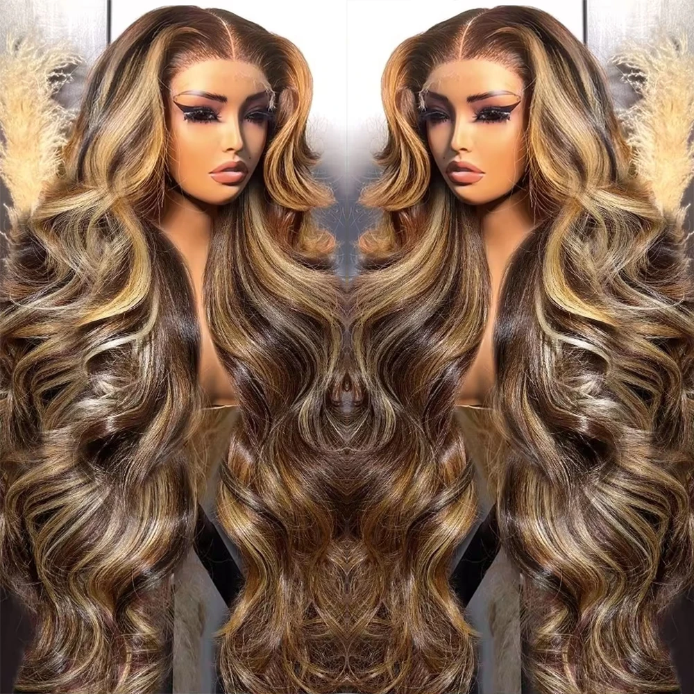 

200 Density Highlight Ombre Wigs Human Hair Body Wave 13x6 Lace Frontal Wigs 4/27 Blonde Colored Human Hair 13x4 Lace Front Wigs