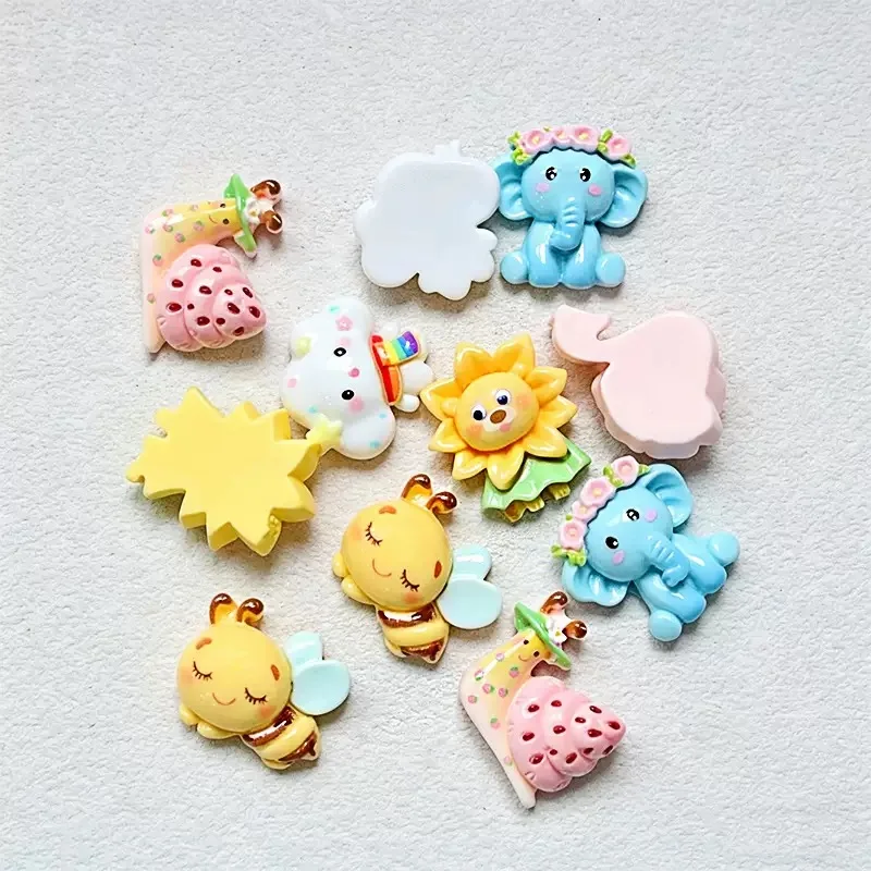 5pcs Kawaii Cartoon Pink Swan Strawberry Snail Sunflower Lion Rainbow Clouds Sleepy Bees Wreath Elephant Junk Phone Case Charms 3