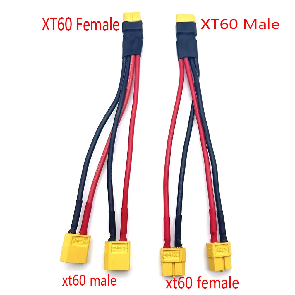 XT60 Parallel Battery Cable 2-Way 14AWG Silicone Wire Male/Female Dual Extension Y Splitter for Battery Charger Motor