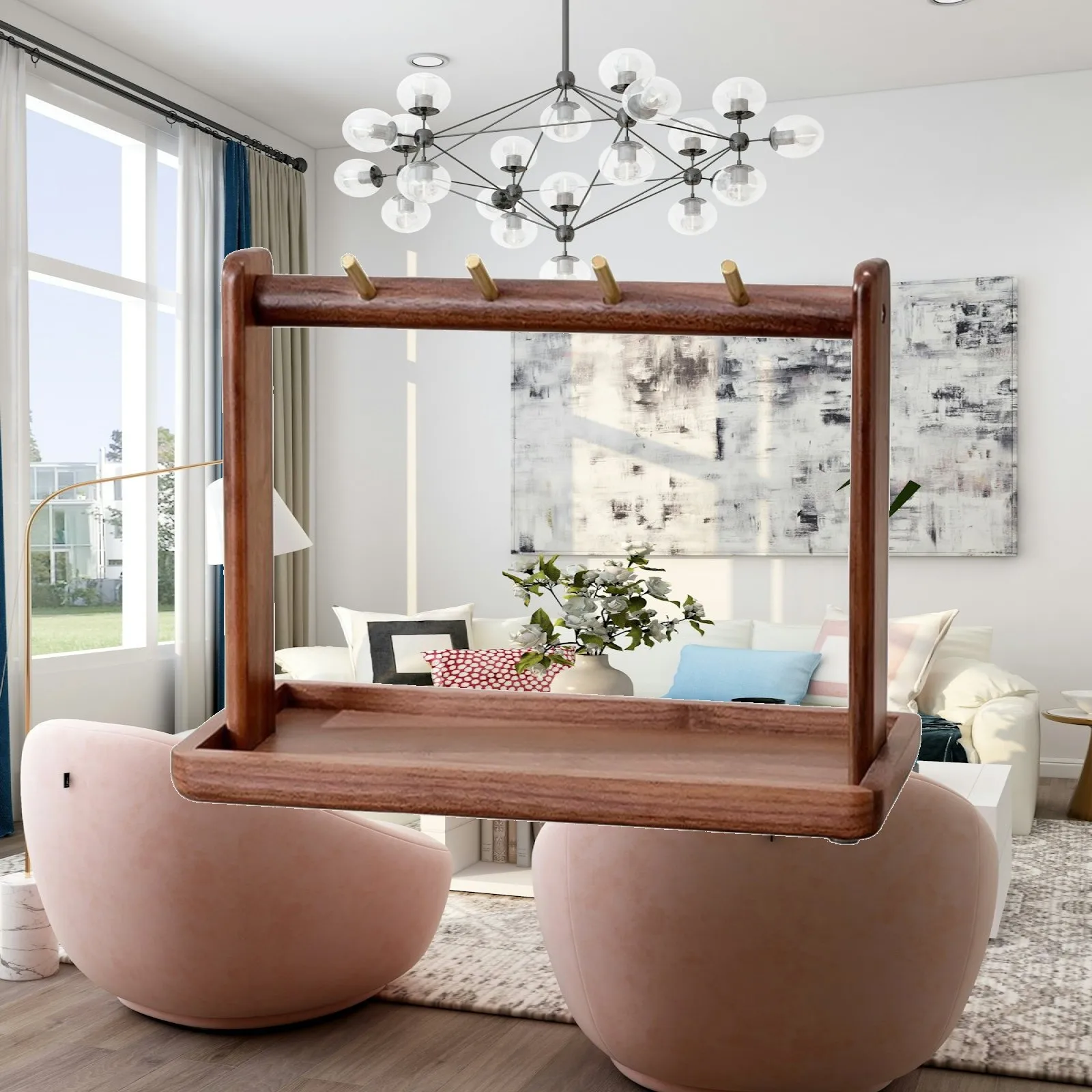 Key and Jewelry Holder Easy to Clean Key Holder with Tray Jewelry Stand with Tray Handmade Tabletop Rack with Pegs Slim