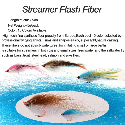 Imagen 2 del producto ICERIO, 2 bolsas, fibra sintética Flash Streamer para agua dulce, agua salada, cebo para pececillos, pescado, trucha, lubina, Lucio, Material para atar moscas