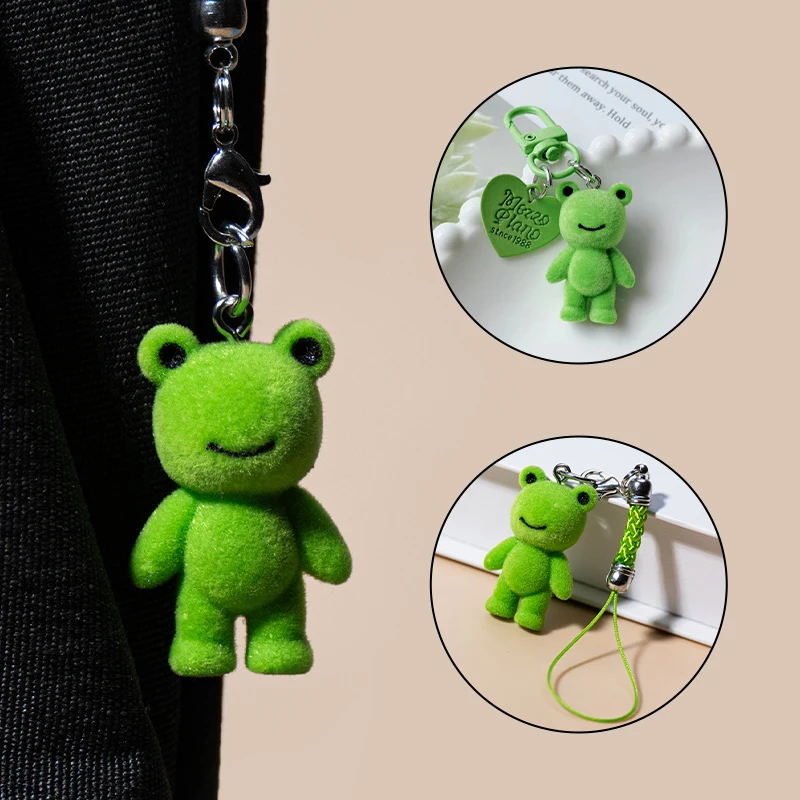 Cute Cartoon Frog Phone Lanyard Flocking Frog Phone Chain Keychain Lovely Animal Key Pendant Backpack Ornament Couple Gifts