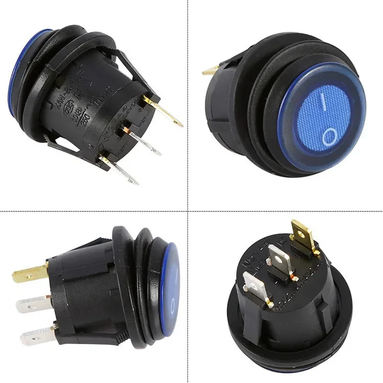 Round Rocker Switch SPST Waterproof Belt Lamp Opening 20mm 6A 250V 3Pin ON/OFF Sealed Waterproof Car Auto Boat Marine LED Switch