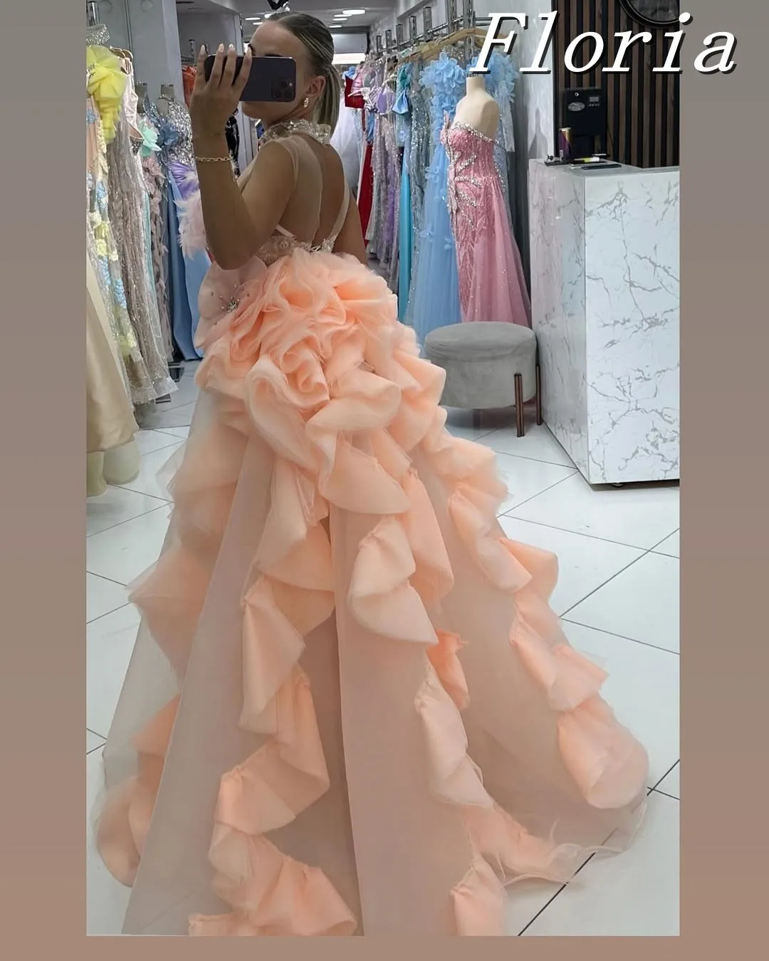 Abito da sera formale con strass in due pezzi con gonna oversize increspata Flora Abiti da festa da sposa in pizzo Robe Soirée femminile personalizzato