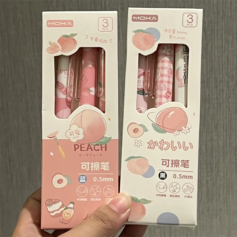 3pcs/set Pastel Blue Erasable Pen Kawaii Peach Juice Fidget Press Gel Pen for Writing Study Supplies Ins Style Back To School