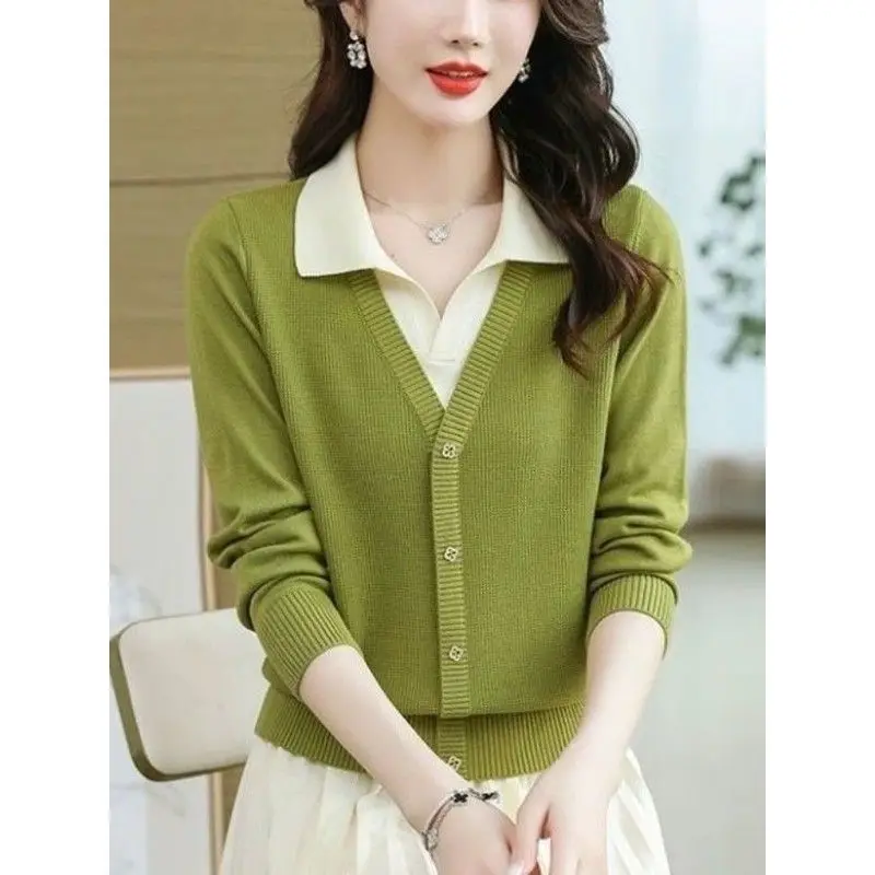 

Осень-зима, тонкий модный вязаный свитер, женский повседневный костюм для мамы, чехол на пупок, двухсекционный вид, длинный све