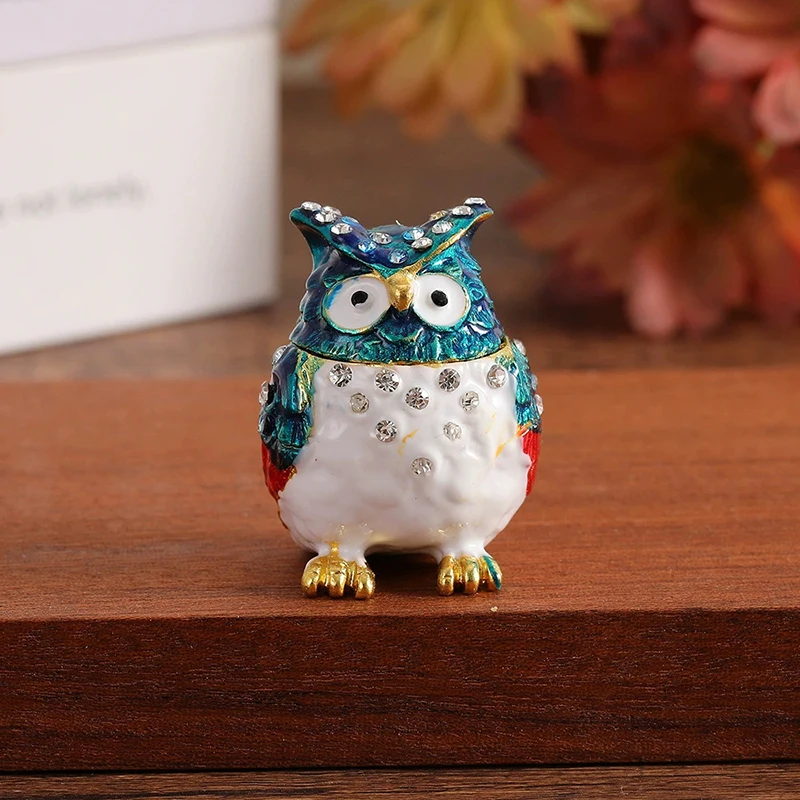 

1pc Colorful Rhinestone Owl Jewelry Box, Enamel Mini Box, Exquisite Desktop Ornament Storage Box For Jewelry Storage