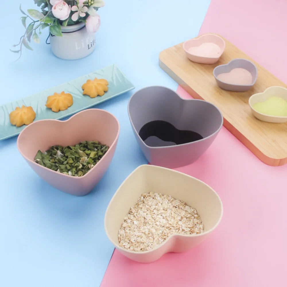 Cute Home Food Heart-Shape Sauce Dishs Dipping Bowls Wheat Straw Soy Sauce Dishes Mini Side Seasoning Unbreakable Dessert Dishs