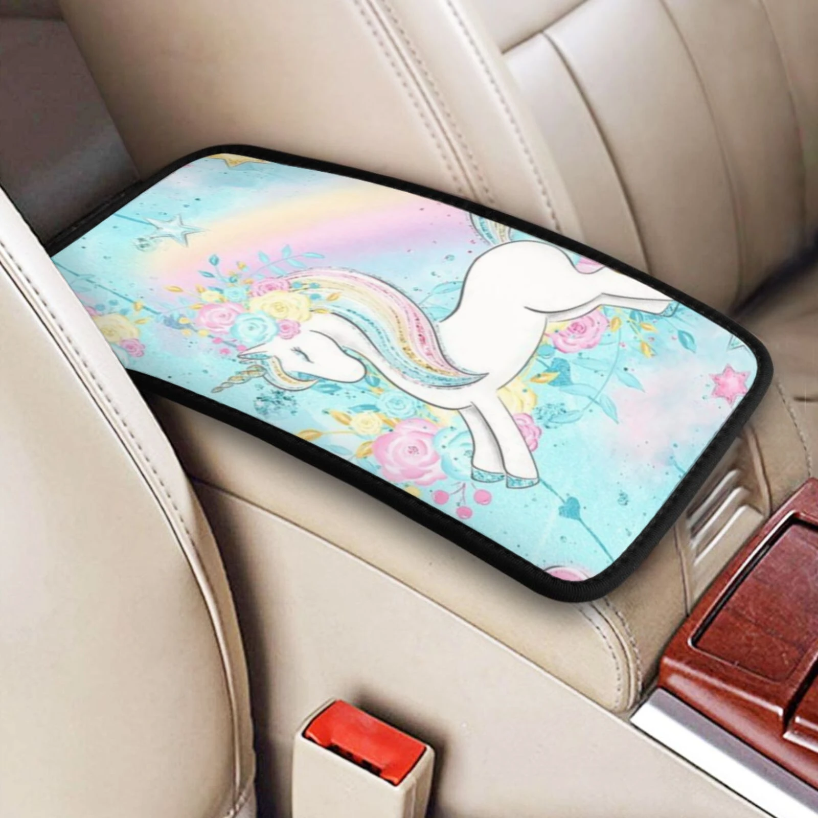 

Unicorn cartoon pink Center Console Armrest Cover for Car Cute Center Console Armrest Cushion Universal Car Armrest Pad