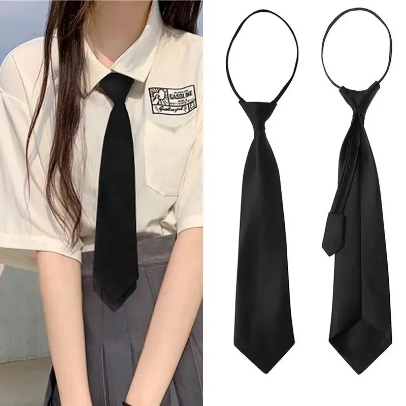 Uniform JK Girls Black Simple Zipper Ties for Men Women studenti Stage Performance Matte Neck Tie costumi accessori all'ingrosso