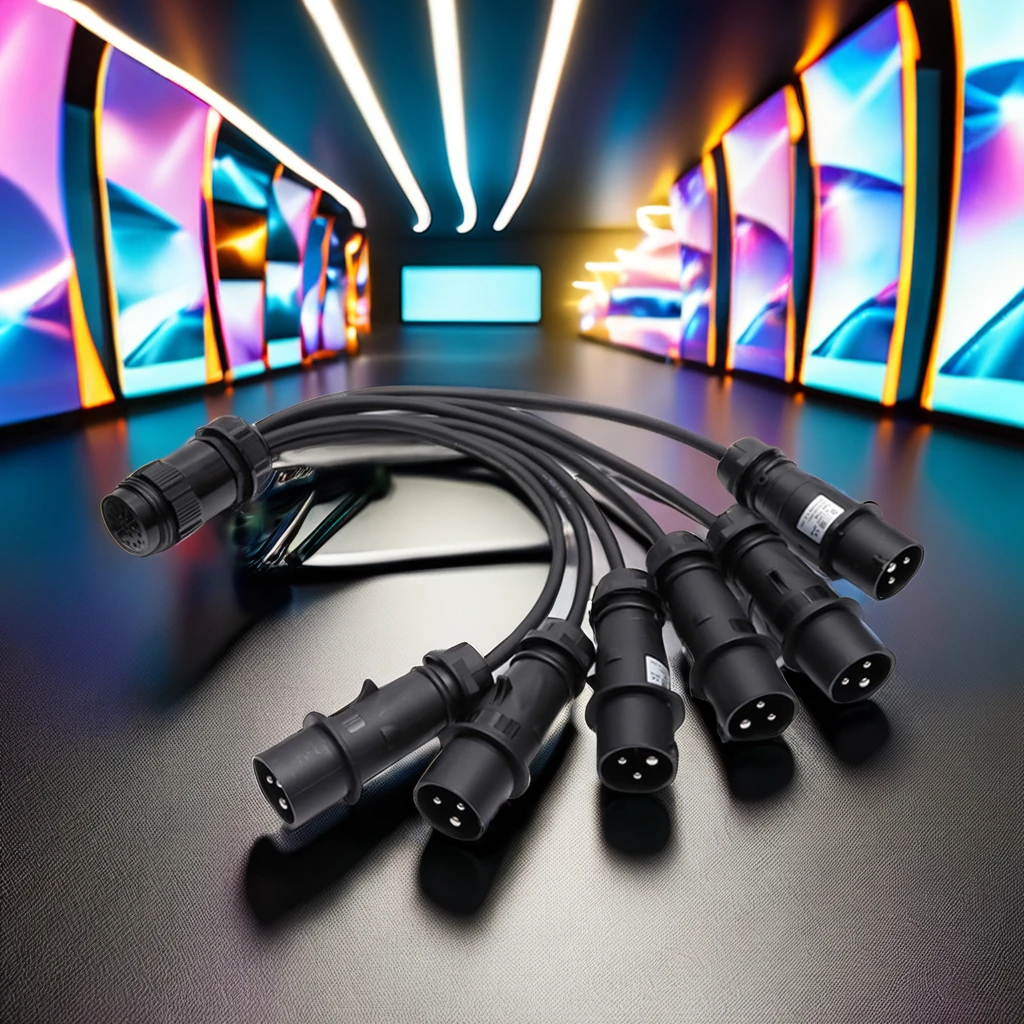 SX 16A/3P CEE Sockets 6-unit Male Female 19pin Socapex Breakout Cord With 2.5mm 3core Power Distribution Splitter 6 Cables