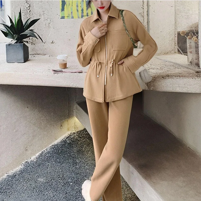 

Women's leisure set 2025 new spring Korean version, loose fit with a high-end feel, waist-cinching two-piece trendy outfit