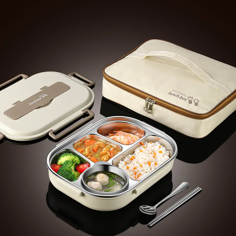 

New 304 Stainless Steel Compartment Insulated Lunch Box Student Office Staff Sealed Portable Lunch Box Heated Food Container