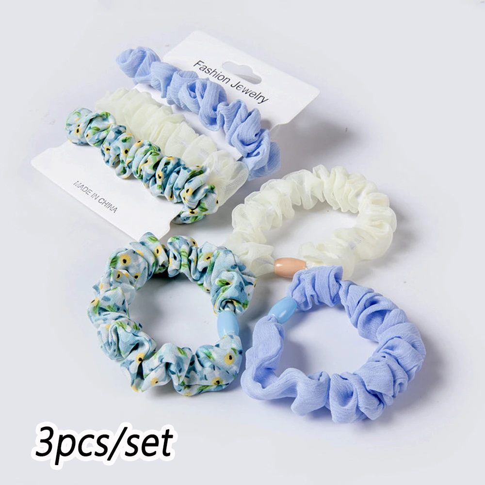 3 шт./компл., красочные шифоновые резинки для волос, эластичная веревка для волос с цветочным принтом для девочек, держатель для хвоста, резинки для волос для ежедневного использования, резинка
