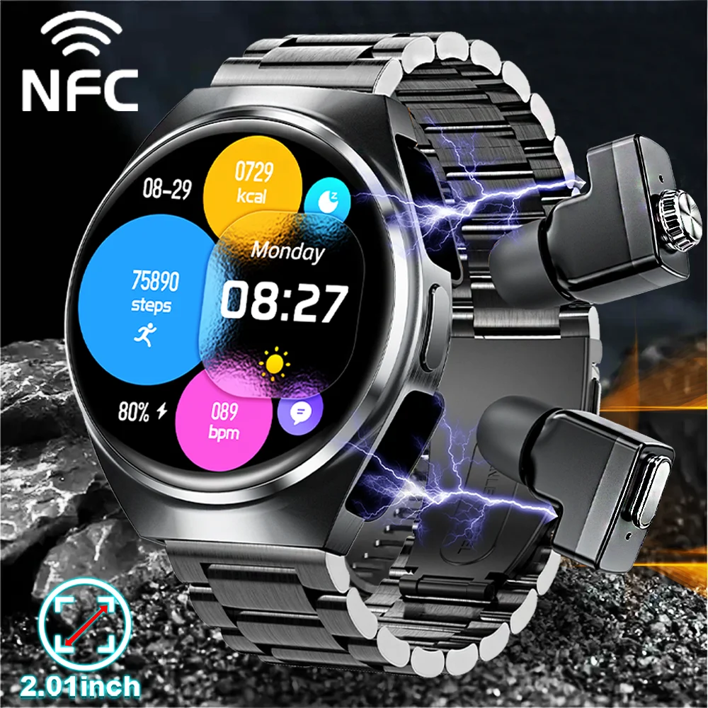 

New 2-in-1 men's smart watch Bluetooth full touch screen waterproof watch Sports fitness men's smart watch for Huawei Xiaomi