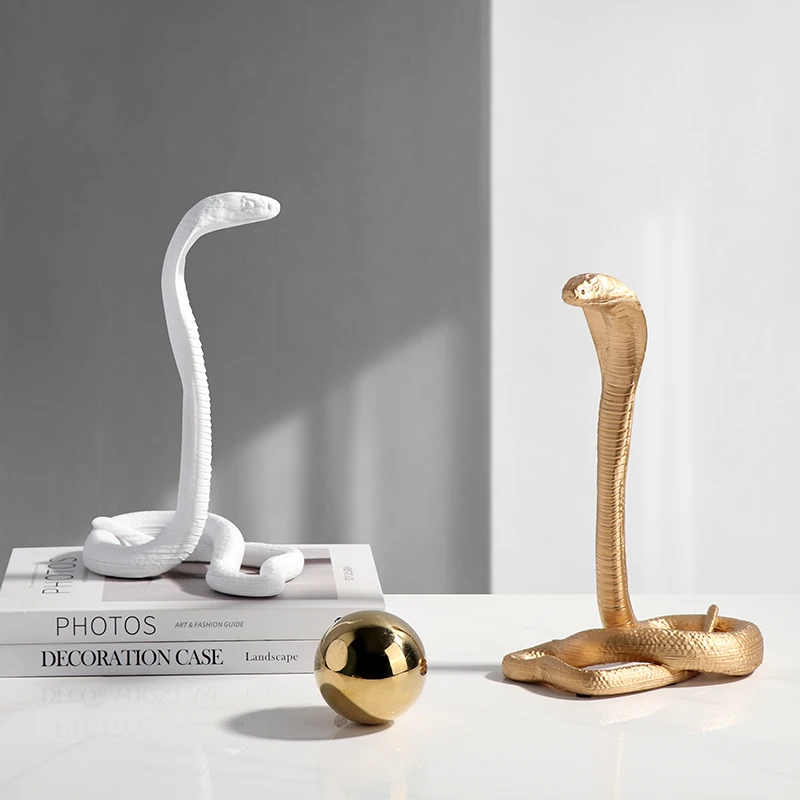 

Realistic White Gold Cobra Ornaments Interior African Style Snake Statue Living Room Desktop Sculpture