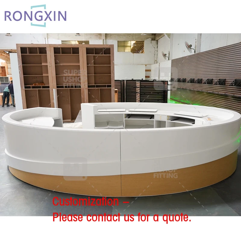 custom.Customized Commercial Modern White Reception Desk Front Desk Reception Counter Round Reception Desk Designs