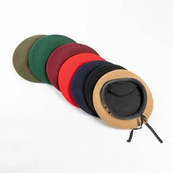 Unisex Wool Beret Soldiers Beret Military Camping Guard Beret Cap With Ventilate Eyelet and Adjustable Binding